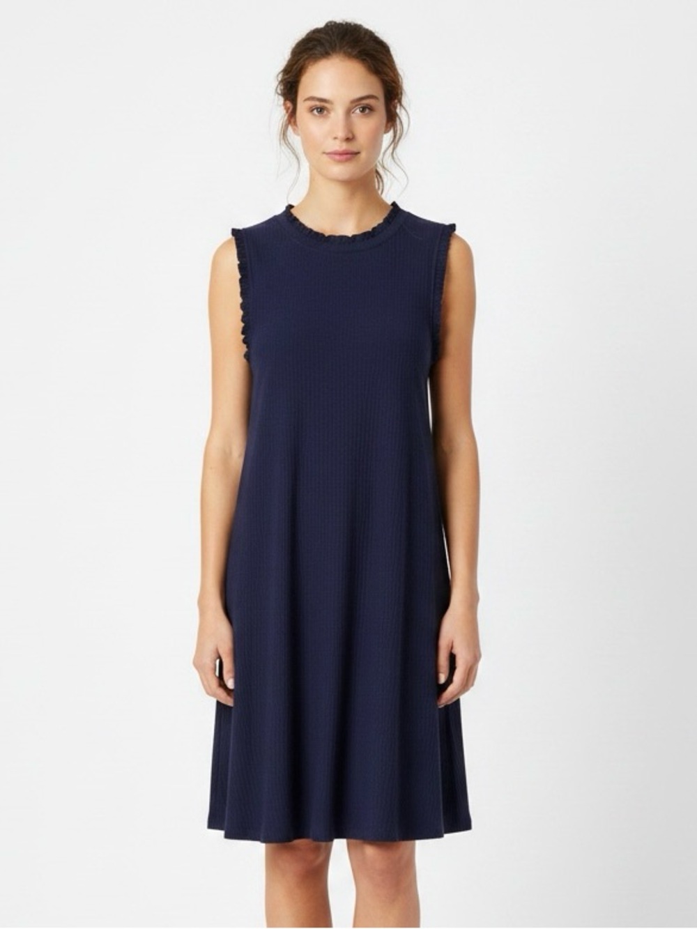 Angie Purple Sleeveless Ruffle-Trim Swing Dress